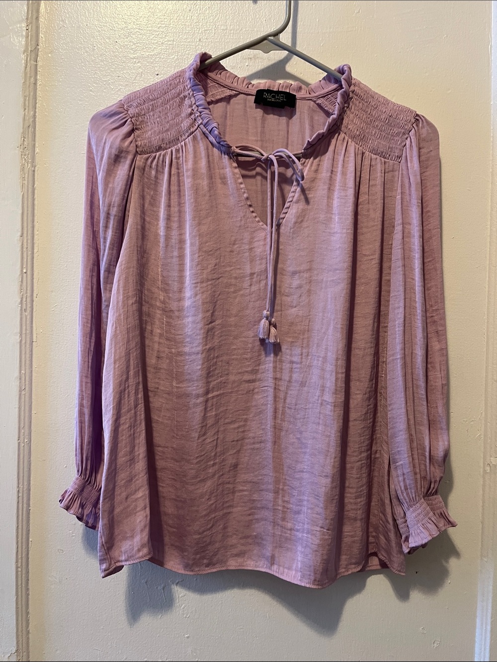 Rachel Lavender Tie-Neck Peasant Blouse